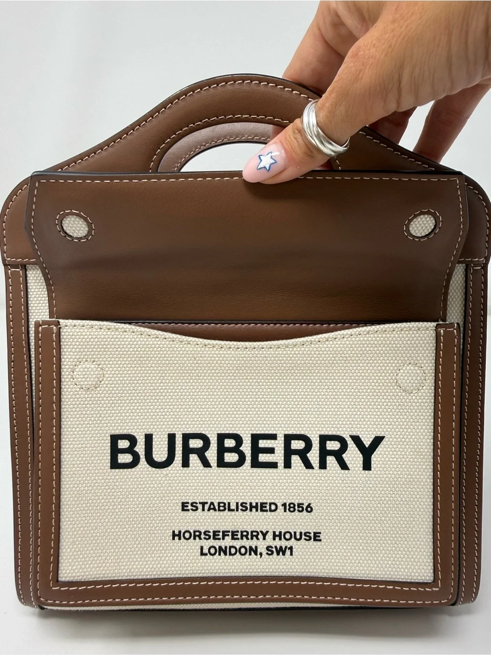 Burberry Mini Two-Tone Canvas and Leather Pocket Bag - Cream and Brown